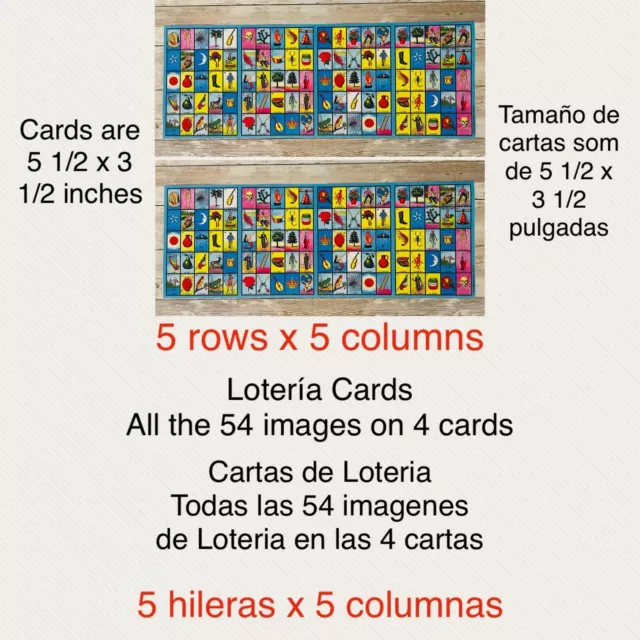 8 MEXICAN LOTERIA Cards All 54 Images In 4 Cards 8 Cartas D Loteria 5 1/2 X 3 In