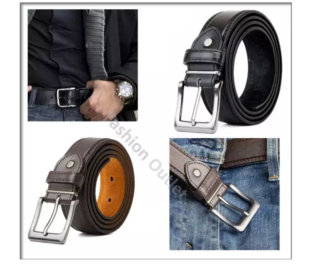 Mens Leather Belt 1.25" Black Brown Jeans Trousers Genuine Smart Casual NEW