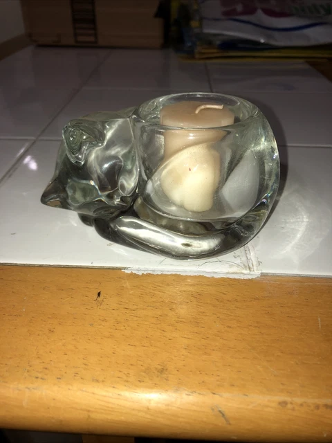 Glass Sleeping Cat Votive Candle Holder Paperweight 2