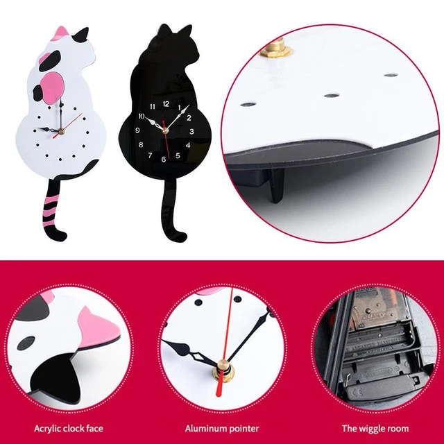WALL CLOCK CAT Tail Wagging Pendulum Quartz Clock for Home Decor ]{ EUR