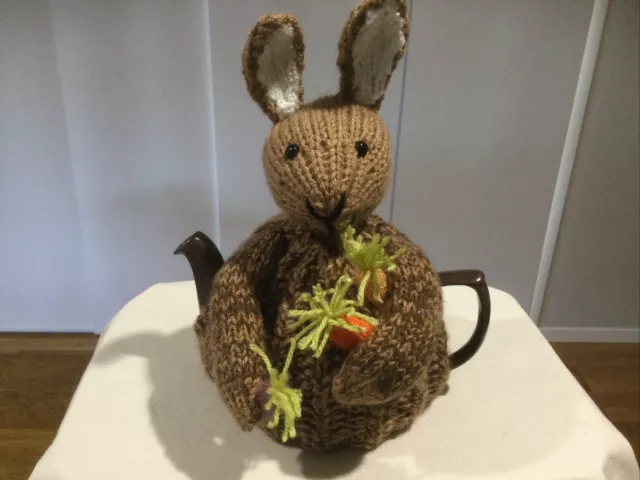 Extra Thick Tea Pot Cosy Rabbit With Organic Carrots  & Fluffy Tail