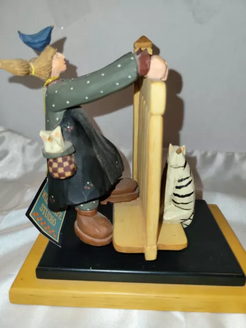 Williraye Studio 1997 Girl Swinging Fence Cat Bird Moving Fence Figurine WW 1108