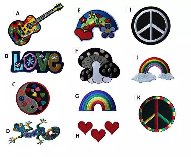 Peace Love Hippy Embroidered Iron On Sew On Patches Badges Transfers Fancy Dress