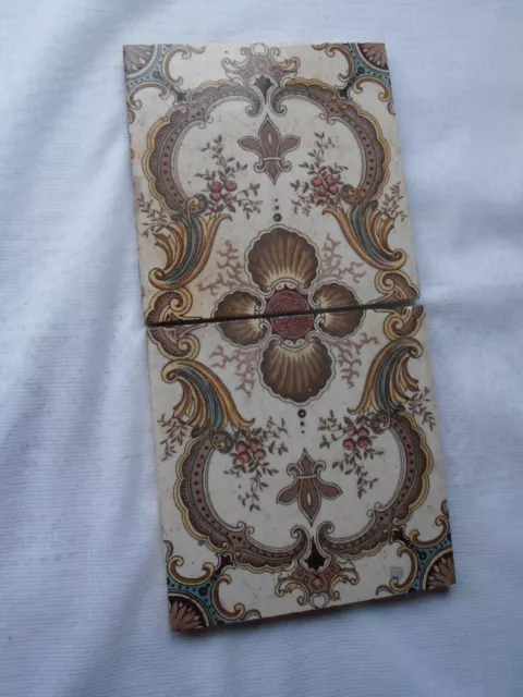 Pair of  Victorian / Edwardian brown geometric patterned tiles 6" x 6"