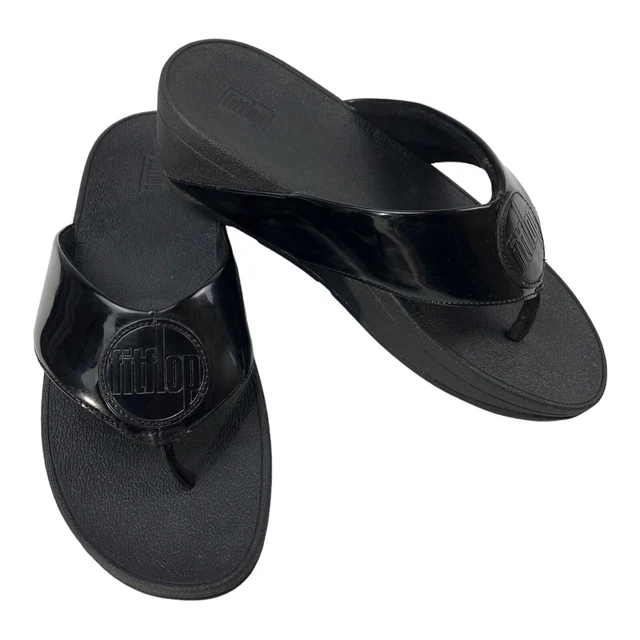 FIT FLOPS Sandals Demelza Womens Size 6M Black Logo Toe Post Thong Shoes