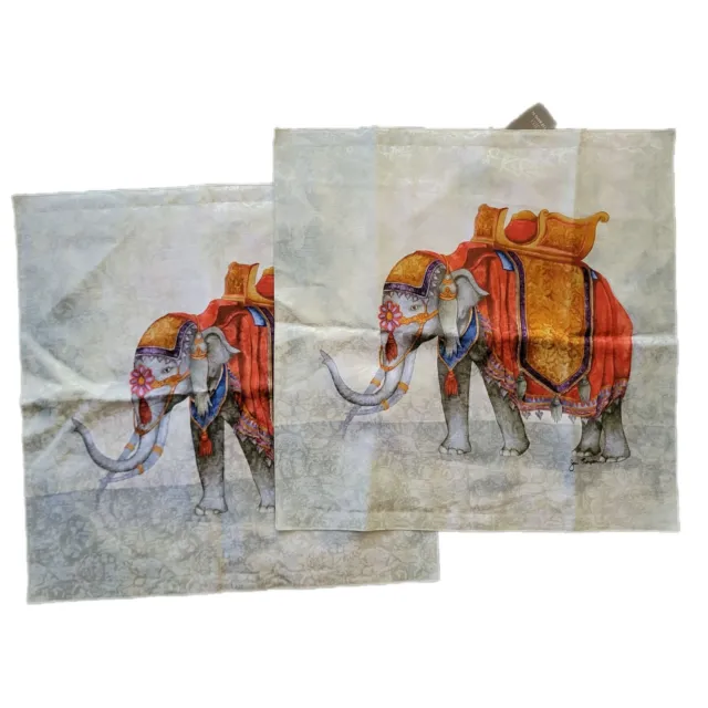 Two 100% Silk Pillowcases Jim Thompson Thai Elephant Design NWT Zippers