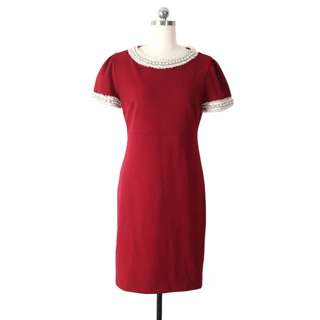 betsey johnson red pearl holiday dress lace beaded party cocktail xmas christmas