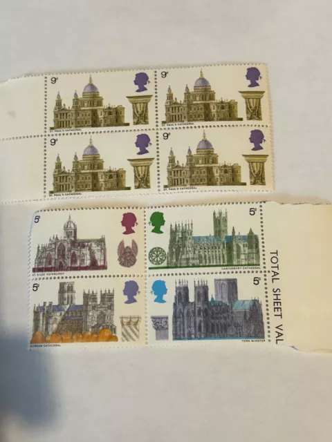 1969 2 BLOCKS of 4  BRITISH ARCHITECTURE (1st SERIES) MNH GB STAMPS 9d &5d