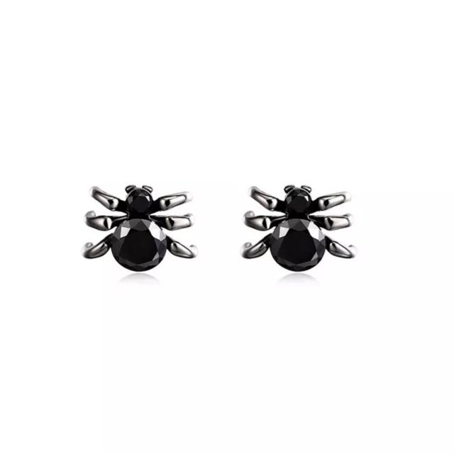 Sterlingsilber Oxidierte Schwarze CZ-Spinne Gothic Halloween Stecker Ohrringe