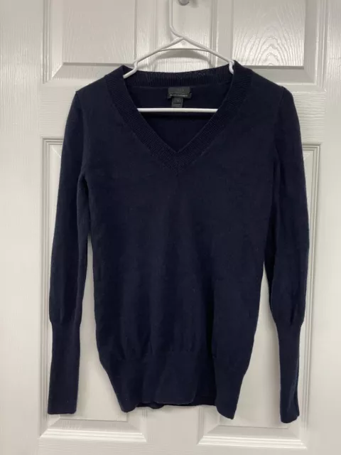 J CREW COLLECTION ITALIAN CASHMERE Women's Navy Blue V-Neck Sweater Sz S