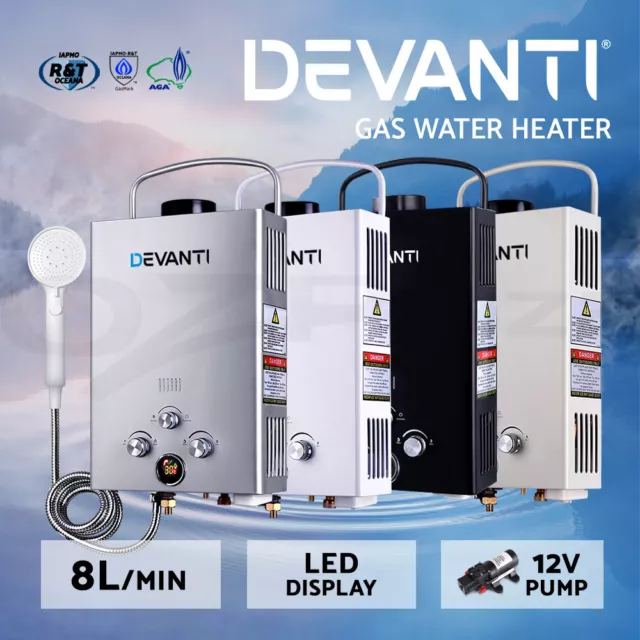Devanti Instant Gas Hot Water System Heater Portable Shower LPG Caravan 4WD Pump