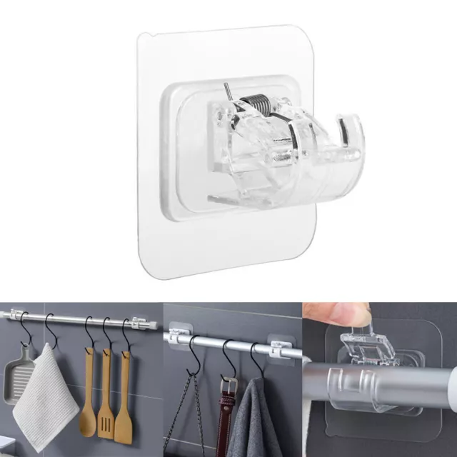 2-20pcs Curtain Rod Bracket Pole Drapery Hooks Holder No Drilling Self Adhesive