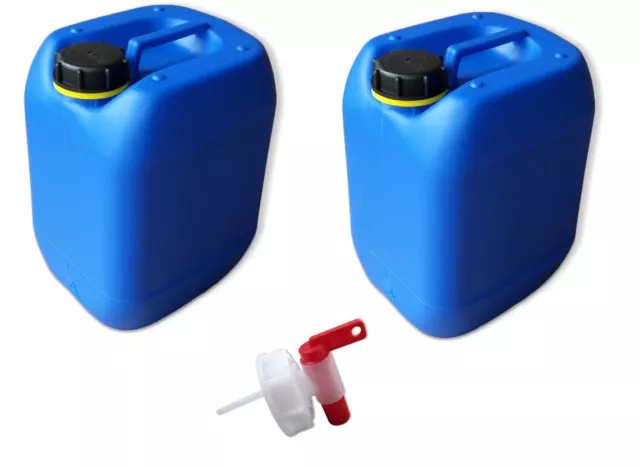 2 x 10 L Kanister blau Camping Trinkwasserkanister dicht + Auslaufhahn DIN61