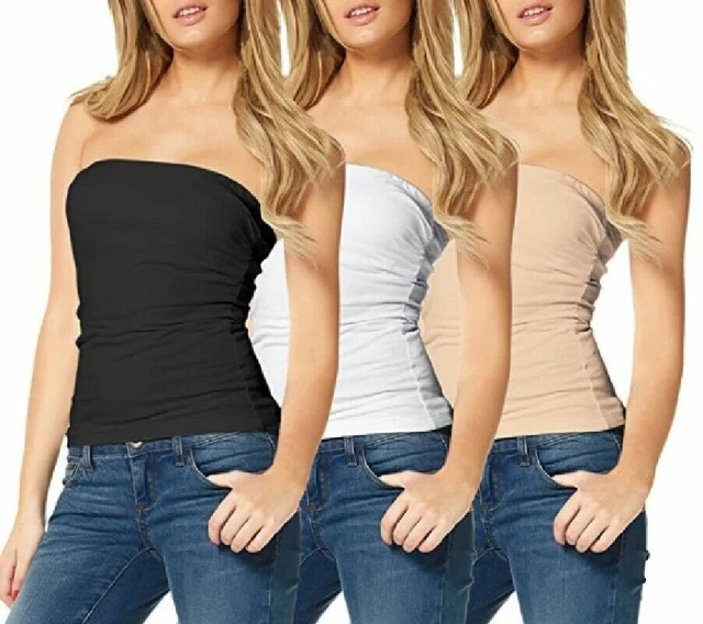 Maglia Donna Top Tubino Lungo Fascia Senza Spalline Bandeau