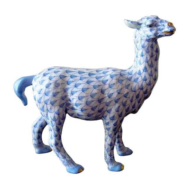 Herend, Llama 7" Porcelain Figurine, Blue Fishnet, Flawless