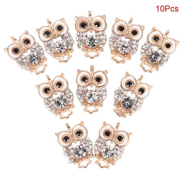 10 Stück Strass Kristall Eule Emaille Charms Anhänger DIY Schmuck Handwerk Fi CR