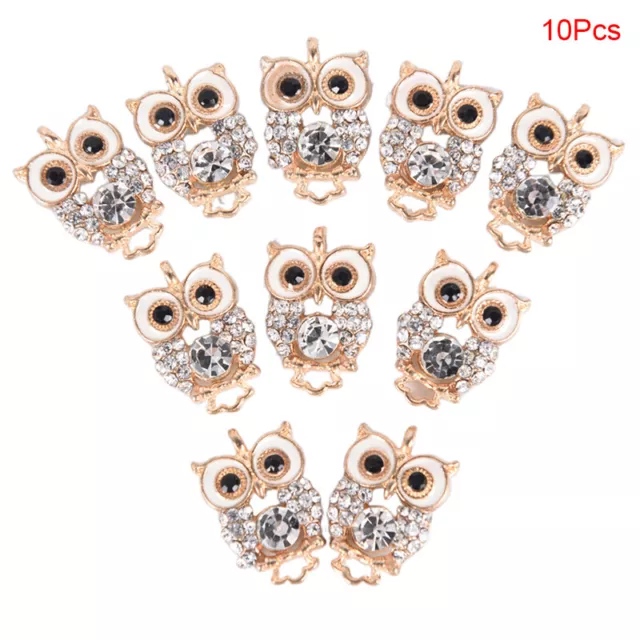 10Pcs Rhinestone Crystal Owl Enamel Charms Pendant DIY Jewelry Craft Findings{