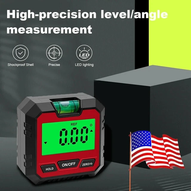 Magnetic Digital Angle Finder / Level Box – LCD Display, Inclinometer & Bevel Gauge – Red