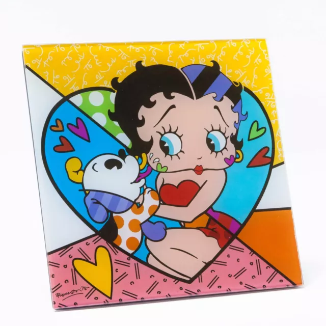 Romero Britto Betty Boop with Pudgy Art Plaque / stands 8 in X 8 in