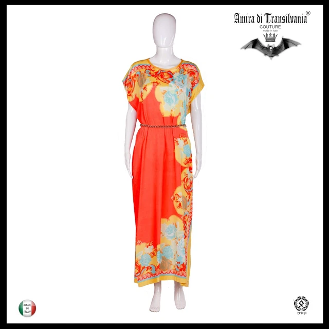 abito donna estivo griff couture caftano curvy lungo chiffon rose salmone brand