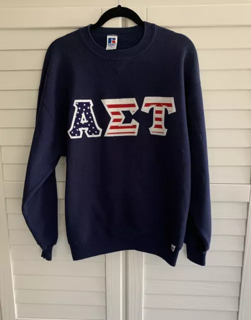 Alpha Sigma Tau Sorority VINTAGE 90’s Sweatshirt XL Americana Red White Blue