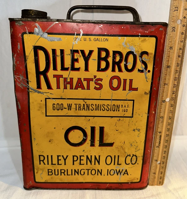 Antique Riley Penn Bros Oil Early Tin Litho Can Burlington Ia Transmission Motor Antique Riley Penn Bros Oil Early Tin Litho Can Burlington Ia Transmission Motor
