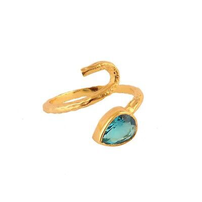 Tiny Pear Shape Hydro Quartz Chalcedony Gold Plated Snake Look Adjustable Rings