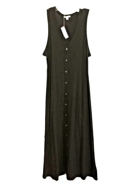 $175 Standard James Perse Ribbed Knit Long Tank Black Midi Dress NWT Size 2