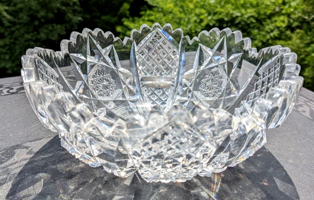 Antique HAWKES Cut Glass ABP Brilliant Geometric Pattern 8" Bowl c. 1887