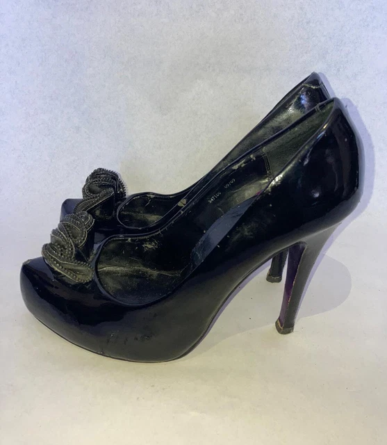 FAITH LADIES BLACK Patent Leather Slip On Stiletto Heel Shoes Uk 6 Eur 39 Bt0017 £16.99