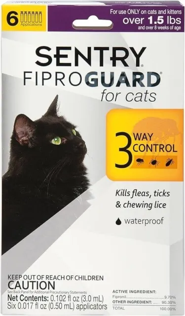 Sentry Fiproguard Flea and Tick Topical Drops for Cats 6 Doses Treatment Control