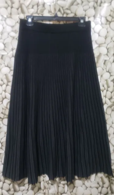 Max Studio Black Gray Pleated Striped Midi A Line Sweater Skirt Size Medium New