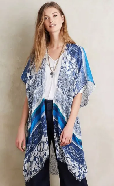 NEW Anthropologie Paisley River Kimono One Size Subtle Luxury Blue Z135-30