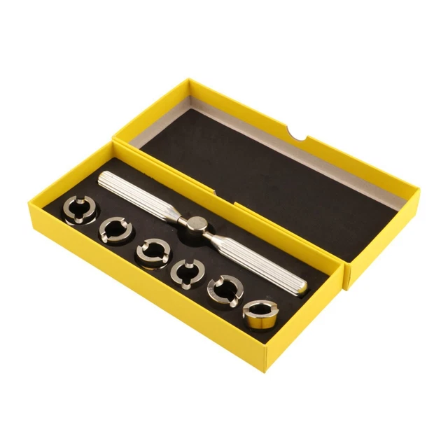 Kit Ouvre-boîtier De Montre Tbest - Clé + 6 Matrices Rainurées - Acier Inoxydable - Pour Boîtiers à Vis Type Oyster