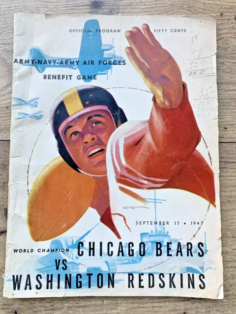 1947 Washington Redskins vs Chicago Bears Program-Sid Luckman, George Halas