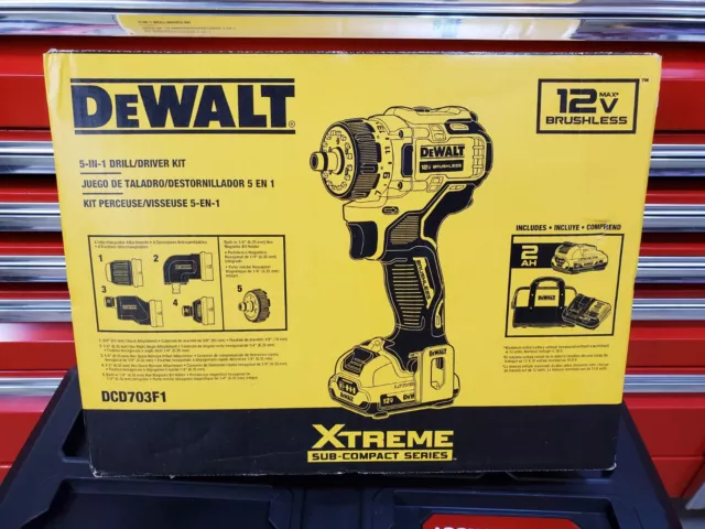 DEWALT #DCD703F1 XTREME 12V MAX Brushless 5 in 1 Drill/Driver Cordless Kit