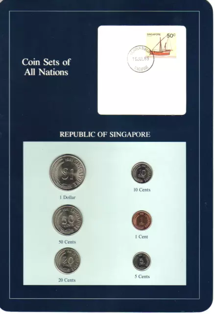 Coin Sets of All Nations - SINGAPORE. 1981,  6 Coin Set.. 1 Cent - 1 Dollar. UNC