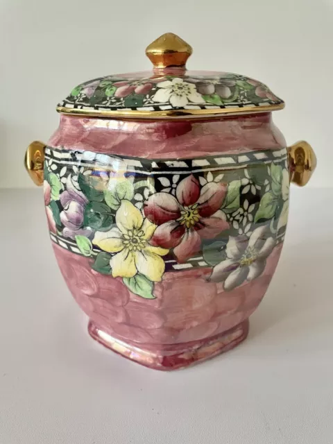 Maling Ware  c 1930 Vintage Pink Lustre Clematis Biscuit Barrel Cookie Jar