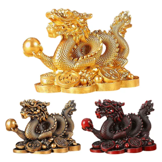 Chinese Dragon on Ancient Coins Figurine for Attract Money and Good Luck Fortune