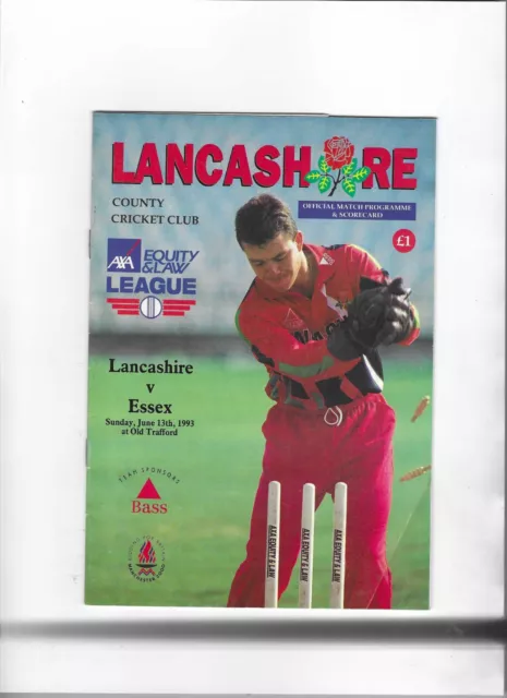 (Cricket) Lancashire Programme/Scorecard AXA Equity & Law League 1993 on