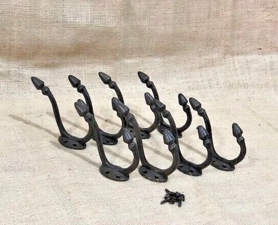 10 Rustic Coat Hooks Cast Iron Wall Mount Hat Hook Towel Bath School Traditional