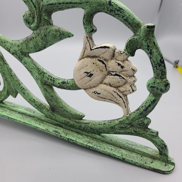 Cast Iron 1 Shelf Bracket Rustic vintage Style 11" x 11" green white flower 5