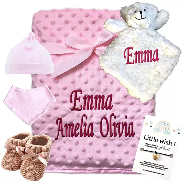 Personalised Baby Blanket Embroidered Soft Bubble Boy Girl Gift Set Newborn