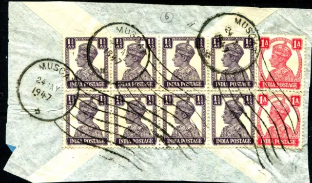 Muscat  1940 India Z141/42 On Piece Tied Muscat 24 My 1947 Cancel