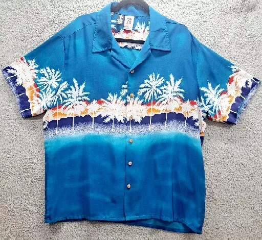 VTG Kennington Hawaiian Camp Shirt Men's XL Blue Aloha Button Down Short Sleeve