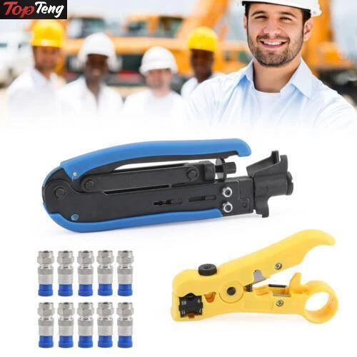 Coaxial Compression Tool Coax Cable Crimper Kit Adjustable RG6 RG59 RG11 75-5-7