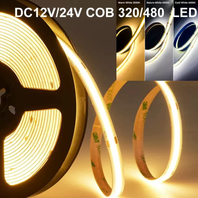 DC12V/24V 5M COB Strip Light 320/480 LED 8mm High Density COB Flexible Lights