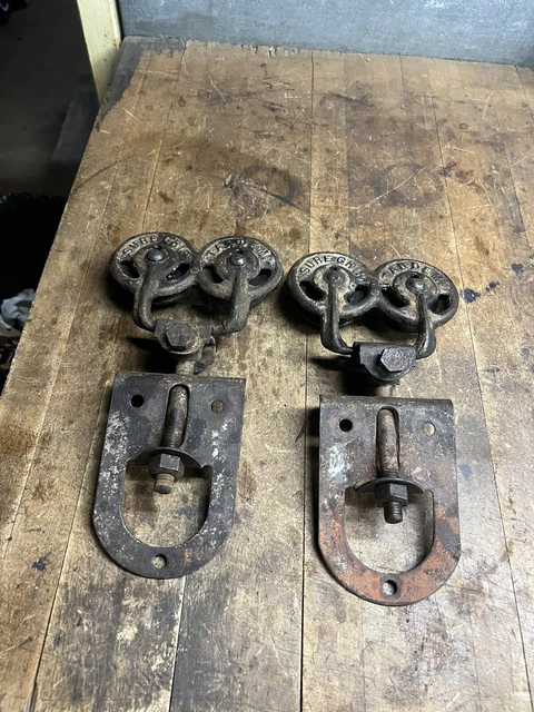 Myers Adjustable Sure Grip Tandem Cast Iron Barn Door Rollers Hangers Pair Set