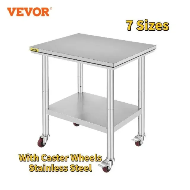 VEVOR Stainless Steel Kitchen Home Worktable Work Bench Table With CasterWheels