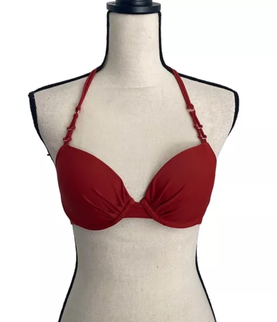 Aerie Rust Red Chain Detail Padded Push Up Halter Bikini Top size 34B Swim XS